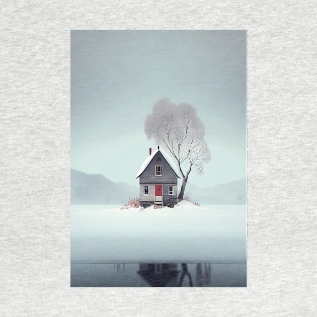 Nordic Winter Cottage Red door Minimalist Art Printable by Abili-Tees